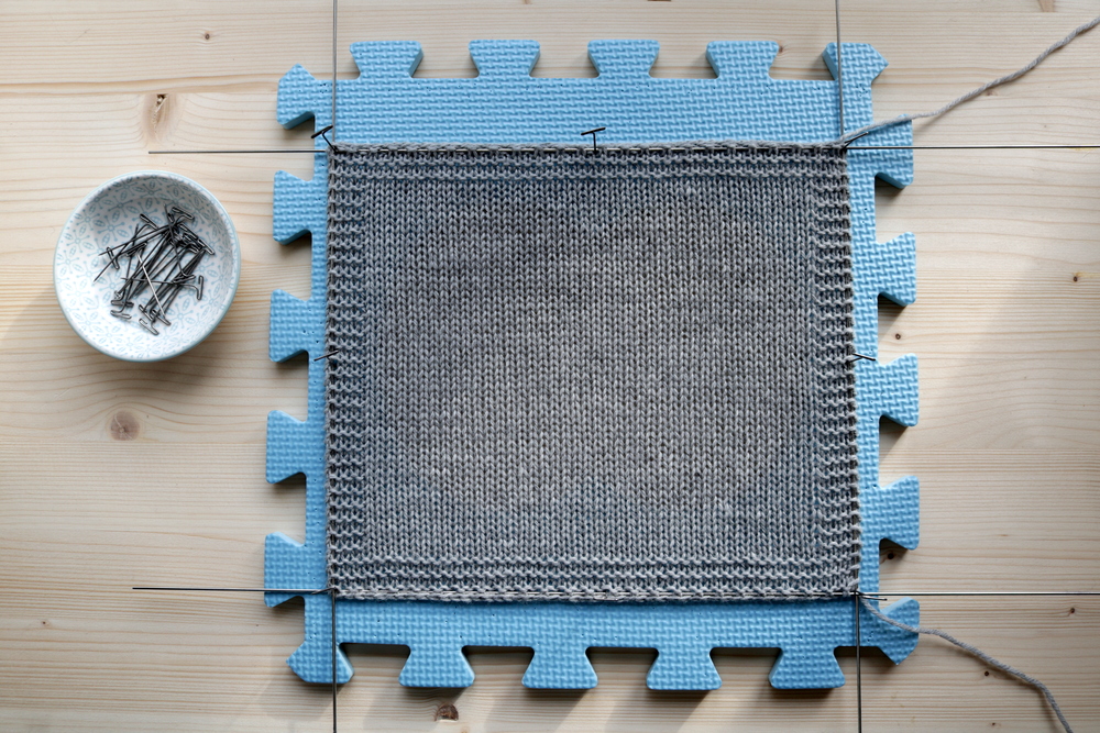 Gauge swatch during blocking